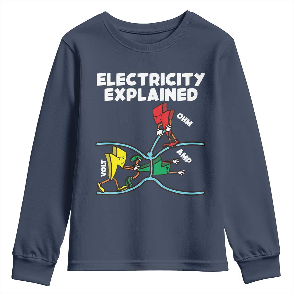 Funny Electricity Youth Sweatshirt Ohm's Law Electricity Explained TS14 Navy Print Your Wear