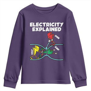 Funny Electricity Youth Sweatshirt Ohm's Law Electricity Explained TS14 Purple Print Your Wear