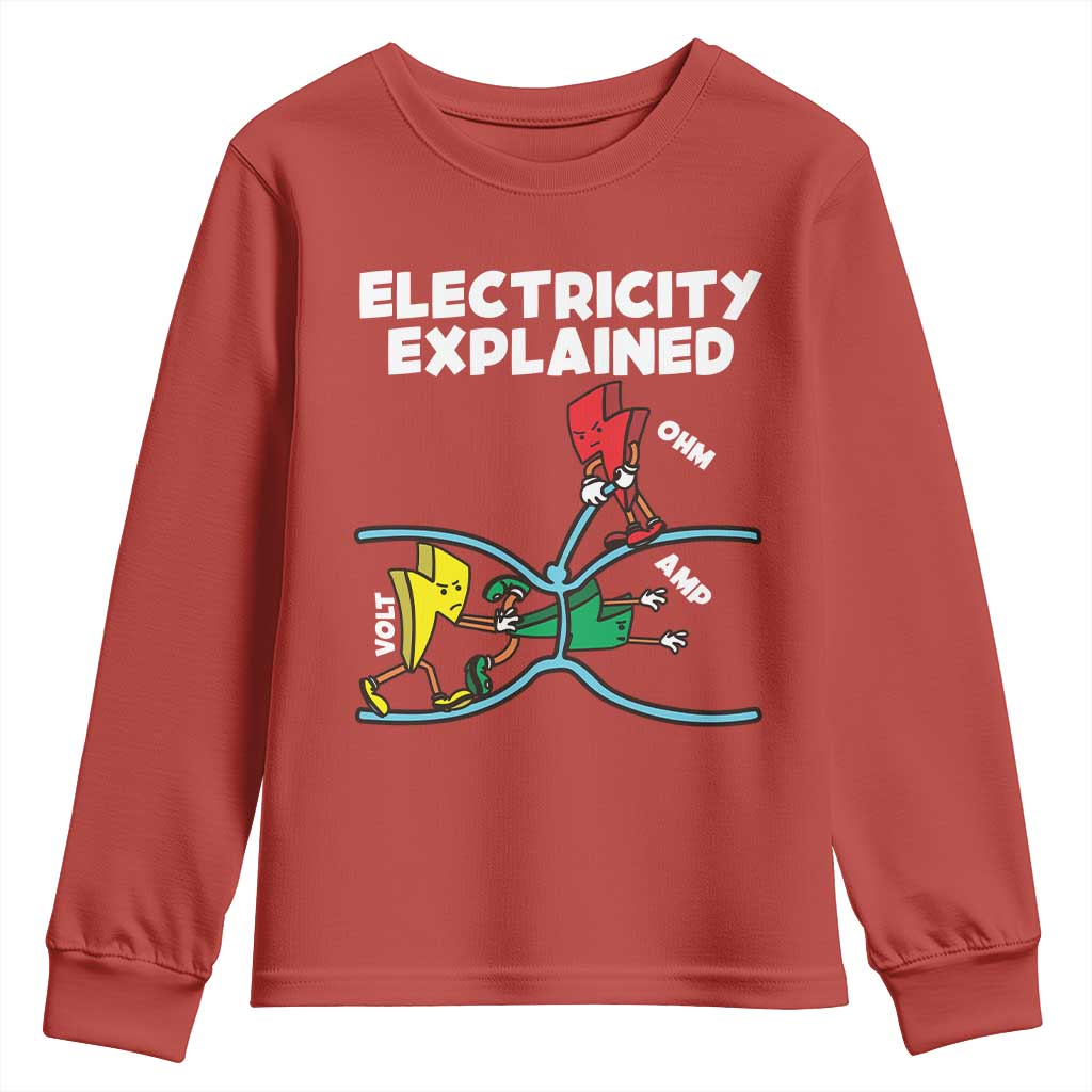 Funny Electricity Youth Sweatshirt Ohm's Law Electricity Explained TS14 Red Print Your Wear