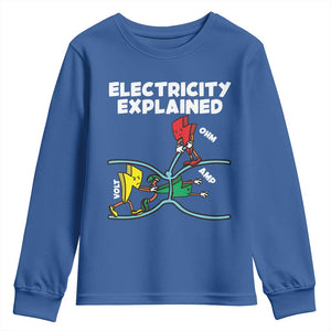 Funny Electricity Youth Sweatshirt Ohm's Law Electricity Explained TS14 Royal Blue Print Your Wear