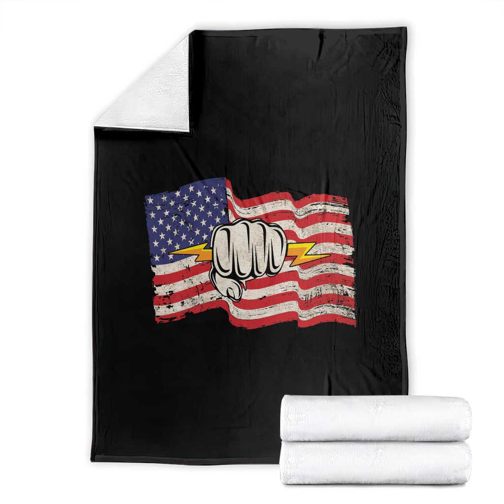 Electrician American Flag Throw Blanket Patriotic Electrical Worker TS14 Black Print Your Wear