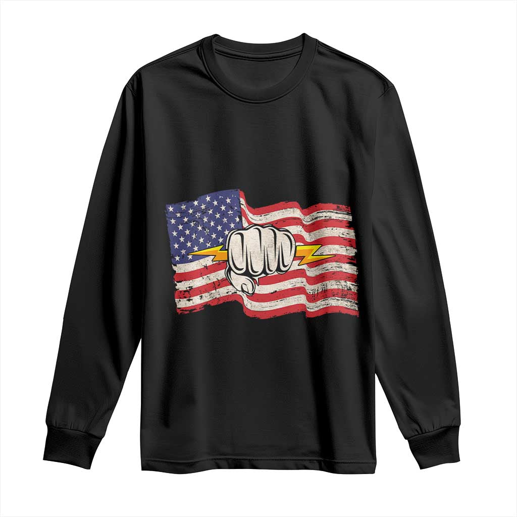 Electrician American Flag Long Sleeve Shirt Patriotic Electrical Worker TS14 Black Print Your Wear
