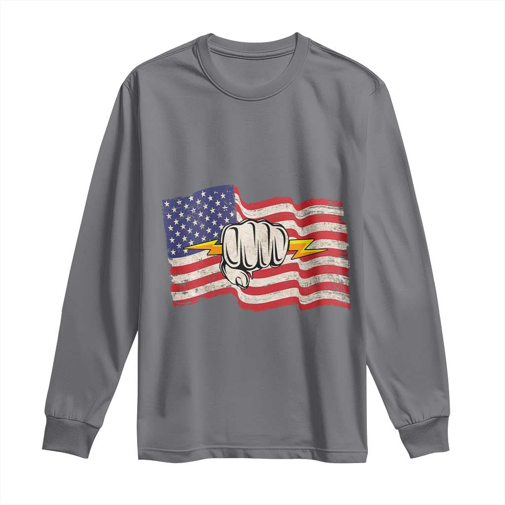 Electrician American Flag Long Sleeve Shirt Patriotic Electrical Worker TS14 Charcoal Print Your Wear