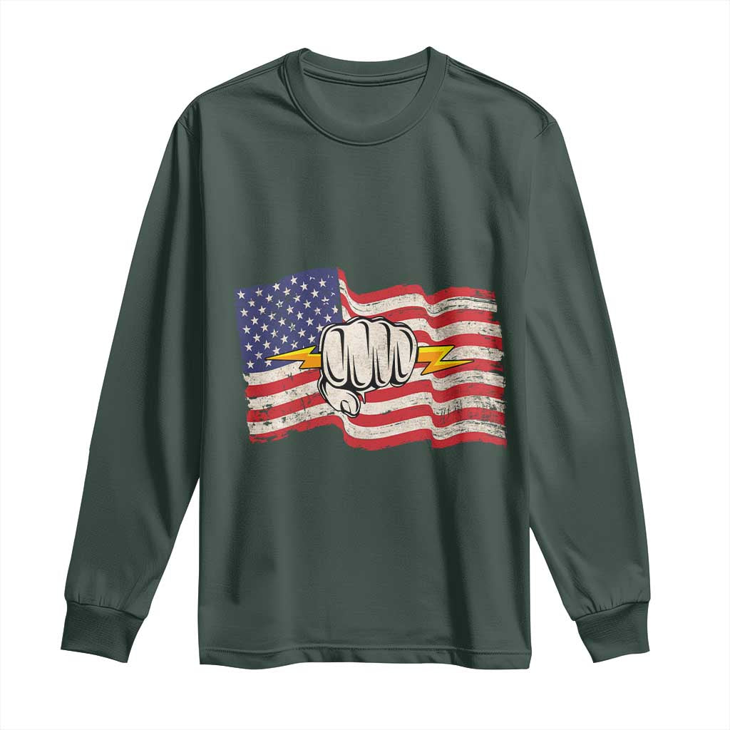 Electrician American Flag Long Sleeve Shirt Patriotic Electrical Worker TS14 Dark Forest Green Print Your Wear