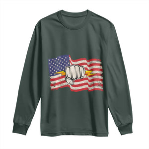 Electrician American Flag Long Sleeve Shirt Patriotic Electrical Worker TS14 Dark Forest Green Print Your Wear