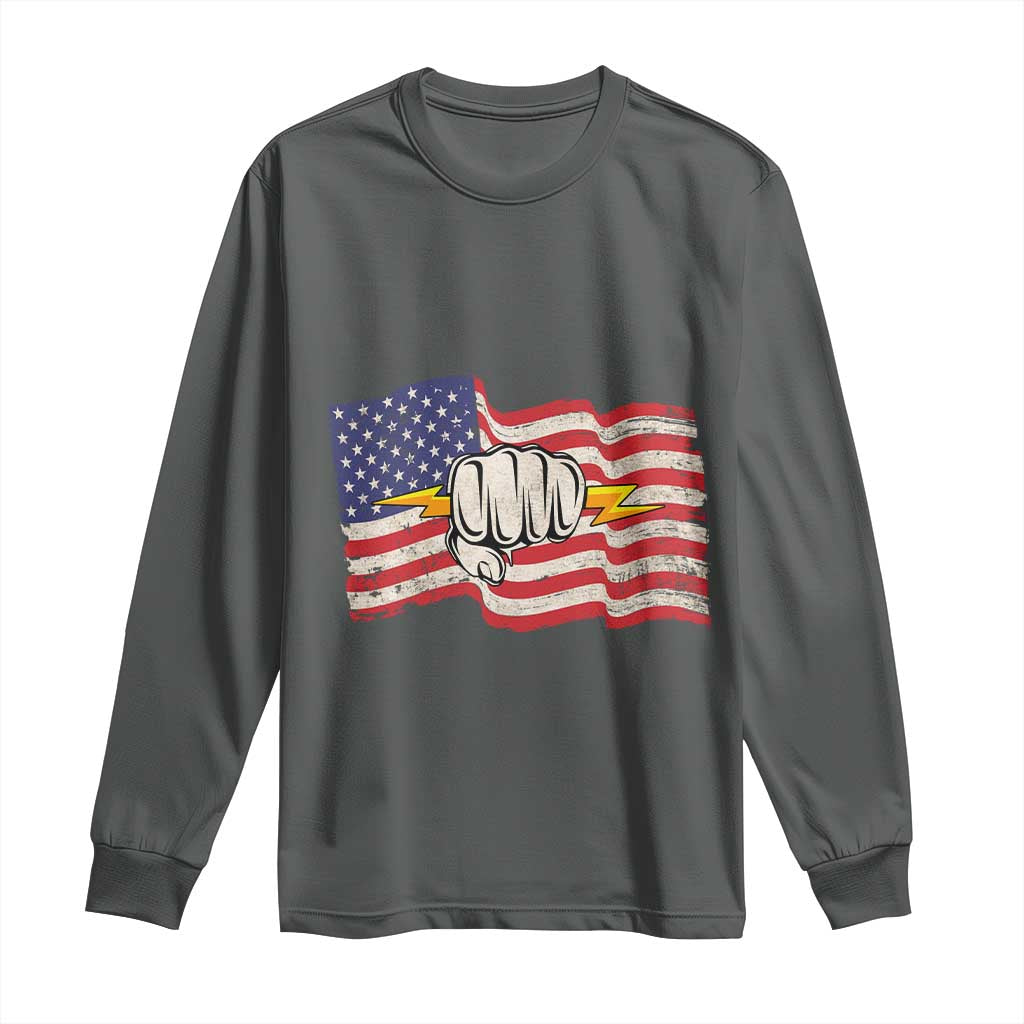 Electrician American Flag Long Sleeve Shirt Patriotic Electrical Worker TS14 Dark Heather Print Your Wear