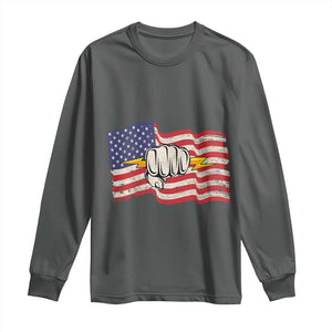 Electrician American Flag Long Sleeve Shirt Patriotic Electrical Worker TS14 Dark Heather Print Your Wear