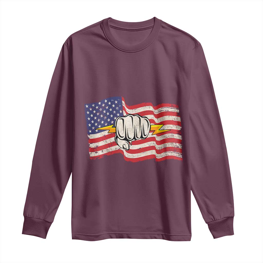 Electrician American Flag Long Sleeve Shirt Patriotic Electrical Worker TS14 Maroon Print Your Wear