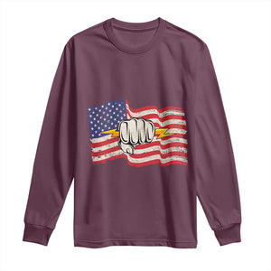 Electrician American Flag Long Sleeve Shirt Patriotic Electrical Worker TS14 Maroon Print Your Wear