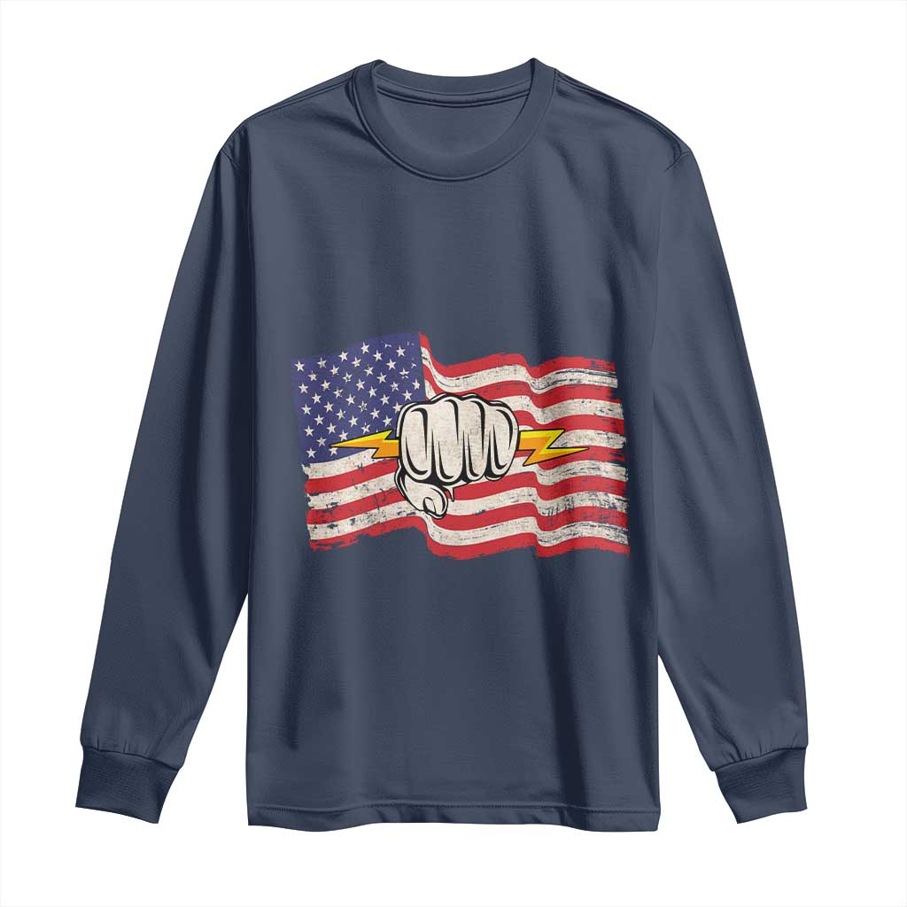 Electrician American Flag Long Sleeve Shirt Patriotic Electrical Worker TS14 Navy Print Your Wear