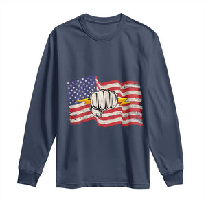 Electrician American Flag Long Sleeve Shirt Patriotic Electrical Worker TS14 Navy Print Your Wear