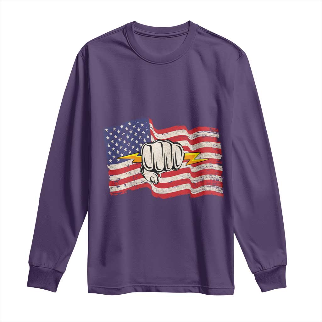 Electrician American Flag Long Sleeve Shirt Patriotic Electrical Worker TS14 Purple Print Your Wear