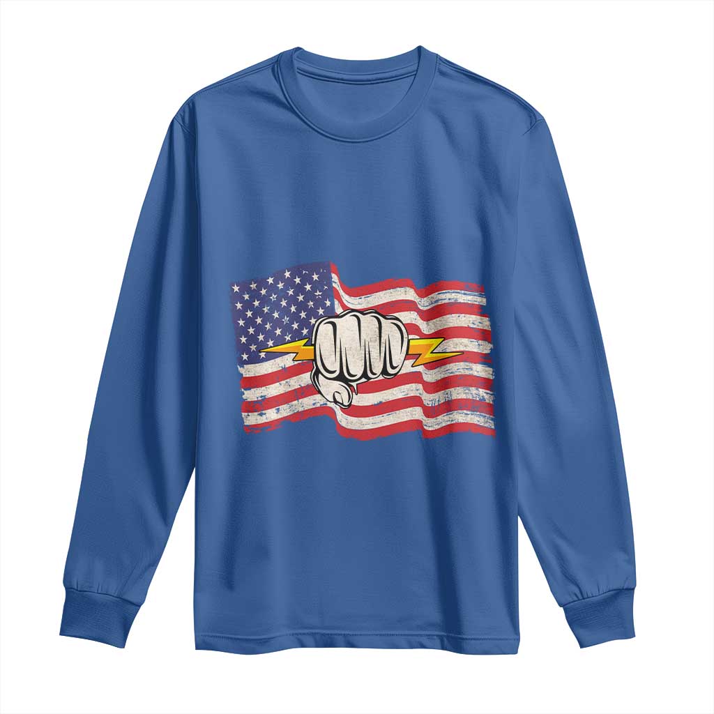 Electrician American Flag Long Sleeve Shirt Patriotic Electrical Worker TS14 Royal Blue Print Your Wear