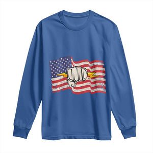 Electrician American Flag Long Sleeve Shirt Patriotic Electrical Worker TS14 Royal Blue Print Your Wear