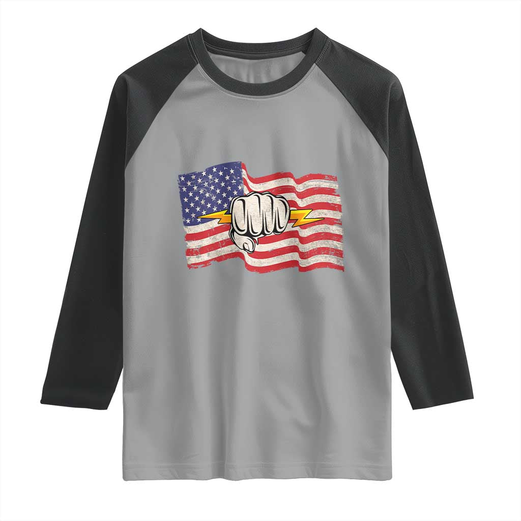 Electrician American Flag Raglan Shirt Patriotic Electrical Worker TS14 Sport Gray Black Print Your Wear