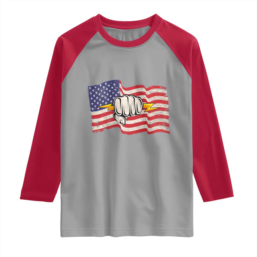 Electrician American Flag Raglan Shirt Patriotic Electrical Worker TS14 Sport Gray Red Print Your Wear
