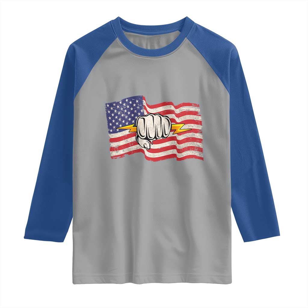 Electrician American Flag Raglan Shirt Patriotic Electrical Worker TS14 Sport Gray Royal Print Your Wear