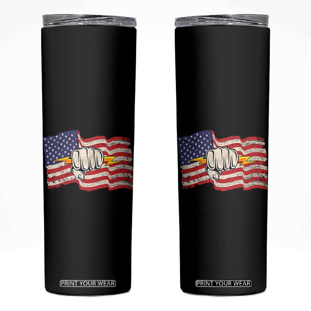 Electrician American Flag Skinny Tumbler Patriotic Electrical Worker TS14 Black Print Your Wear