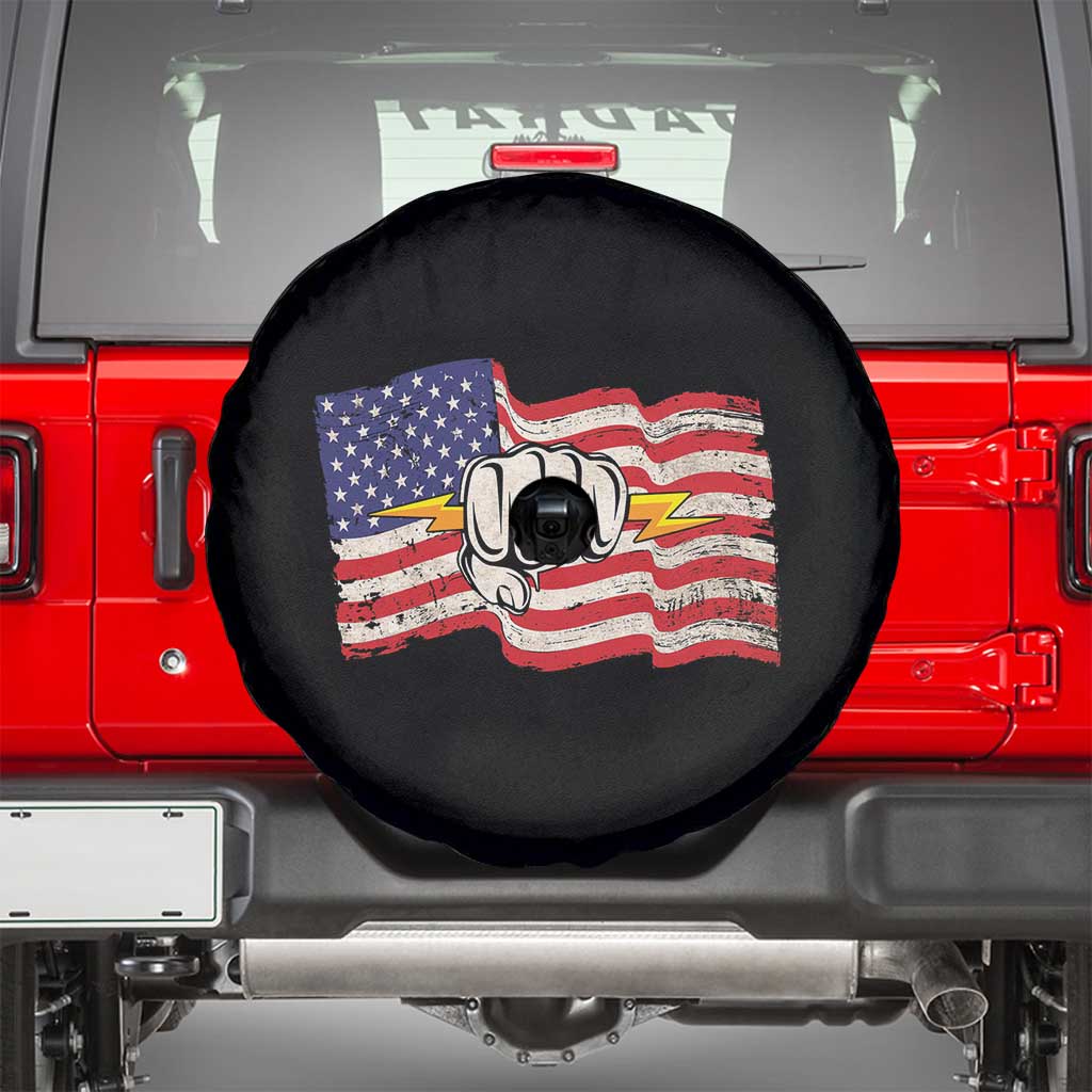 Electrician American Flag Spare Tire Cover Patriotic Electrical Worker TS14 Black Print Your Wear