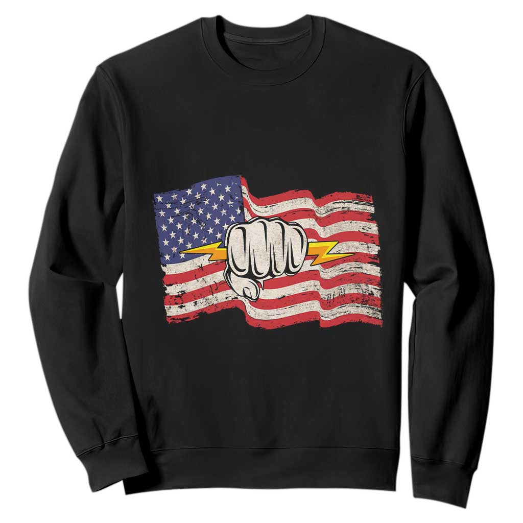 Electrician American Flag Sweatshirt Patriotic Electrical Worker TS14 Black Print Your Wear