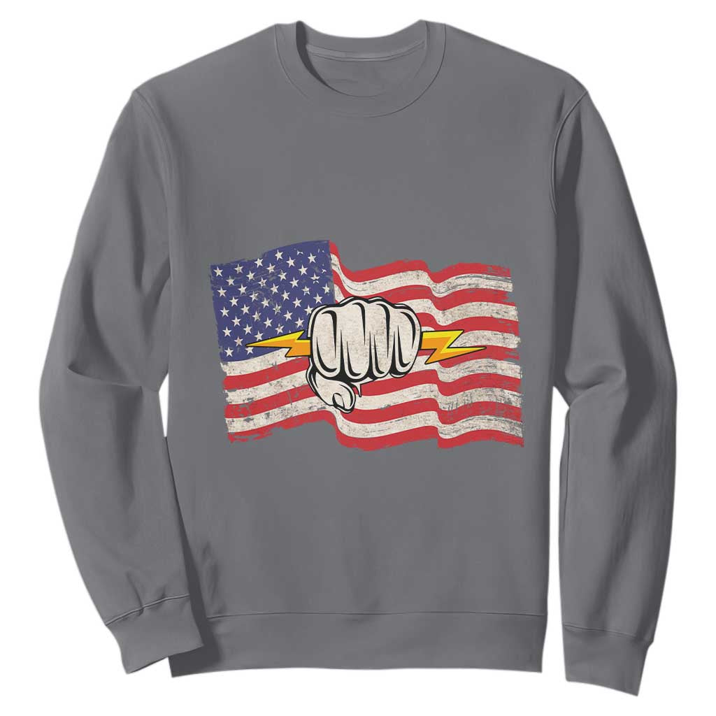 Electrician American Flag Sweatshirt Patriotic Electrical Worker TS14 Charcoal Print Your Wear