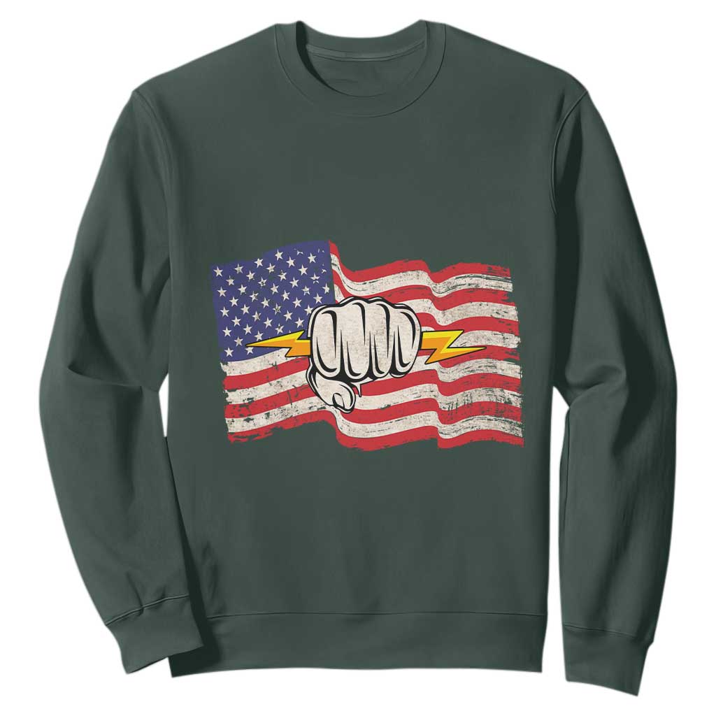 Electrician American Flag Sweatshirt Patriotic Electrical Worker TS14 Dark Forest Green Print Your Wear