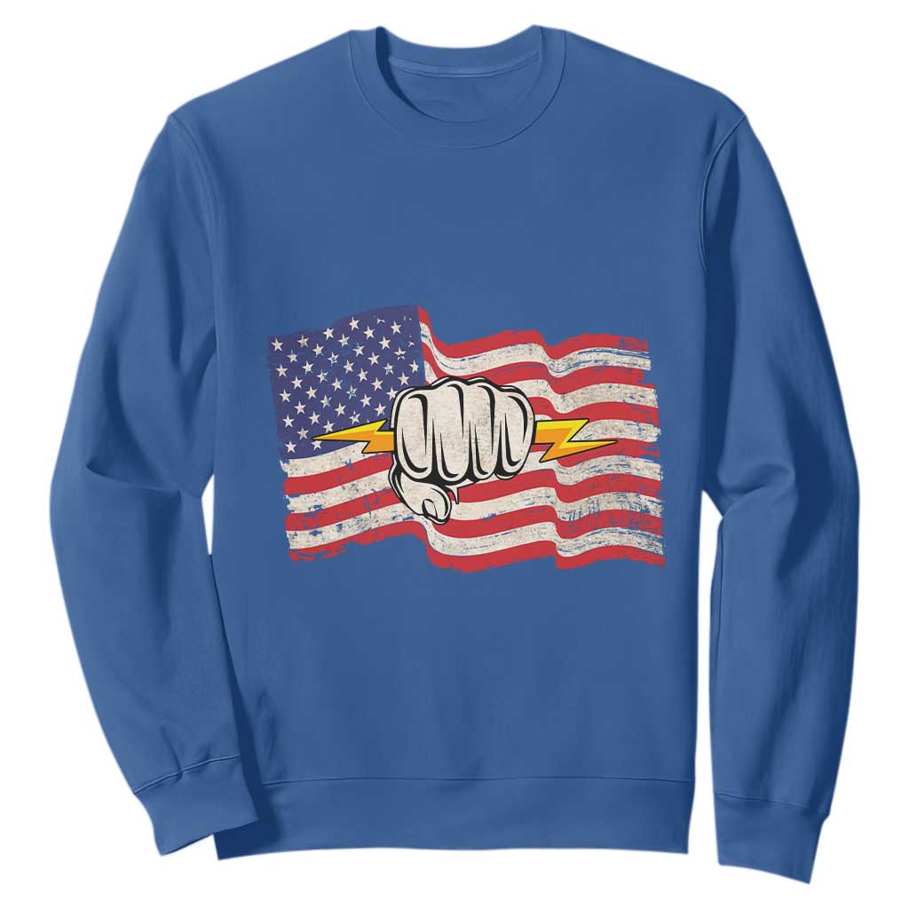 Electrician American Flag Sweatshirt Patriotic Electrical Worker TS14 Royal Blue Print Your Wear