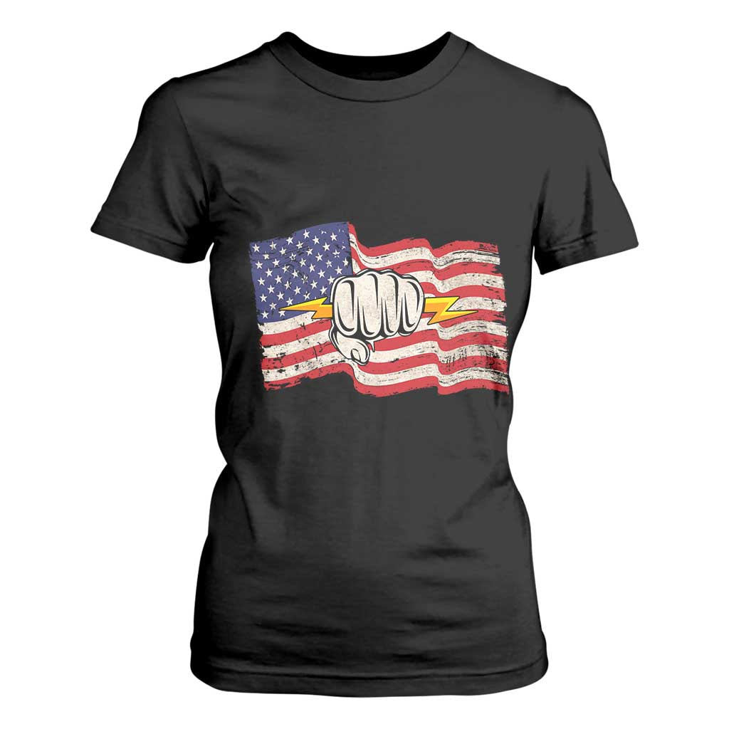 Electrician American Flag T Shirt For Women Patriotic Electrical Worker TS14 Black Print Your Wear