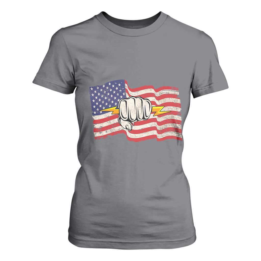Electrician American Flag T Shirt For Women Patriotic Electrical Worker TS14 Charcoal Print Your Wear