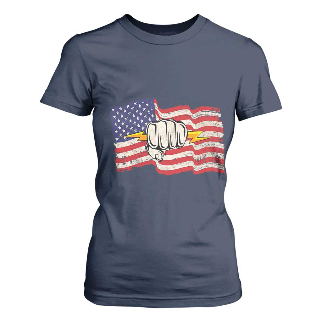 Electrician American Flag T Shirt For Women Patriotic Electrical Worker TS14 Navy Print Your Wear