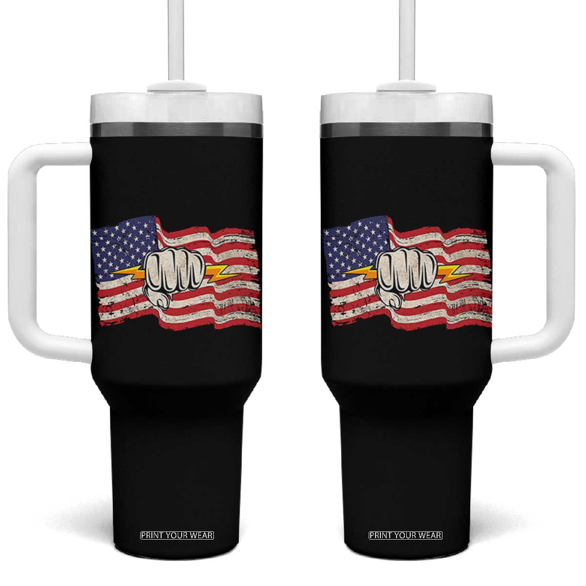 Electrician American Flag Tumbler With Handle Patriotic Electrical Worker TS14 One Size: 40 oz Black Print Your Wear