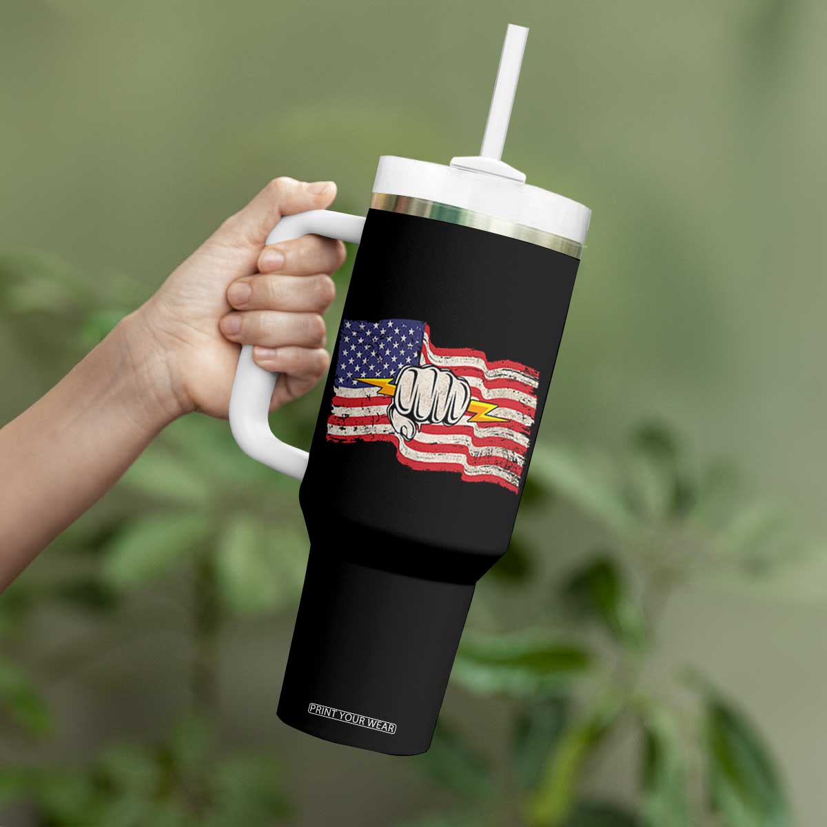 Electrician American Flag Tumbler With Handle Patriotic Electrical Worker TS14 Print Your Wear