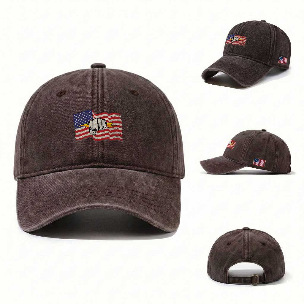 Electrician American Flag Washed Cotton Baseball Cap Patriotic Electrical Worker TS14 Washed Cap Universal Fit Dark Brown Print Your Wear