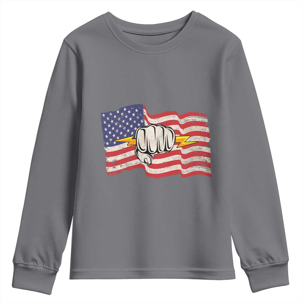 Electrician American Flag Youth Sweatshirt Patriotic Electrical Worker TS14 Charcoal Print Your Wear