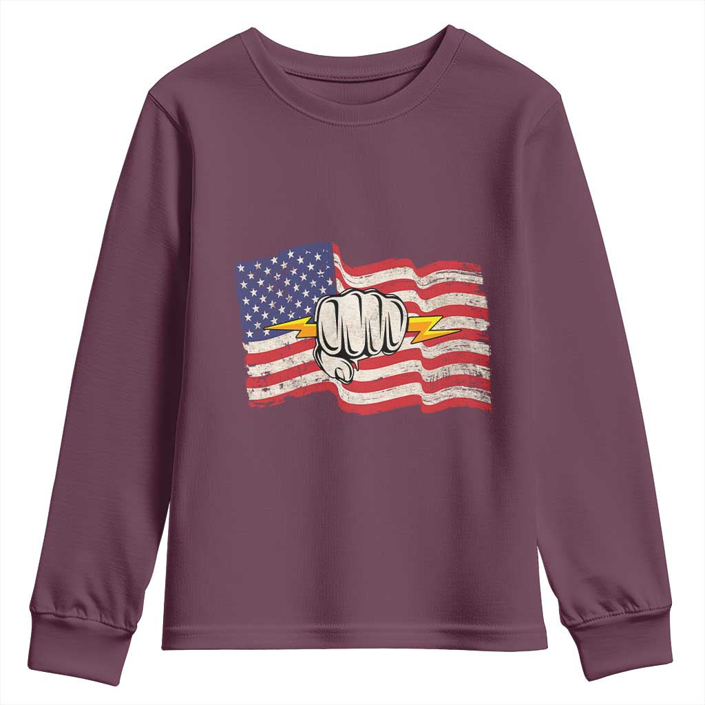 Electrician American Flag Youth Sweatshirt Patriotic Electrical Worker TS14 Maroon Print Your Wear