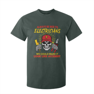 Funny Electrician Skull T Shirt For Kid Electrical Engineer Electricity Lineman TS14 Dark Forest Green Print Your Wear