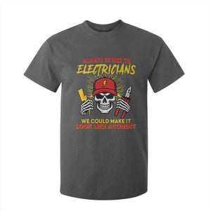 Funny Electrician Skull T Shirt For Kid Electrical Engineer Electricity Lineman TS14 Dark Heather Print Your Wear