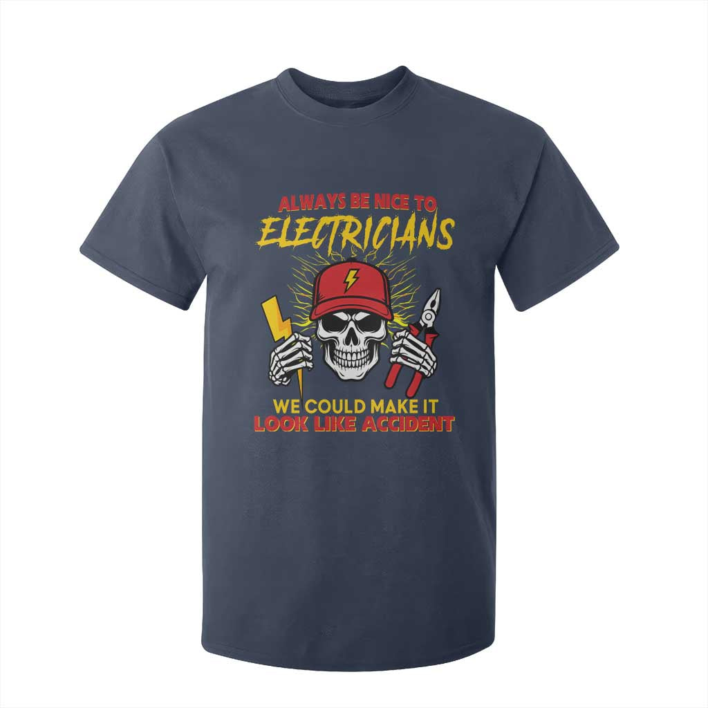Funny Electrician Skull T Shirt For Kid Electrical Engineer Electricity Lineman TS14 Navy Print Your Wear