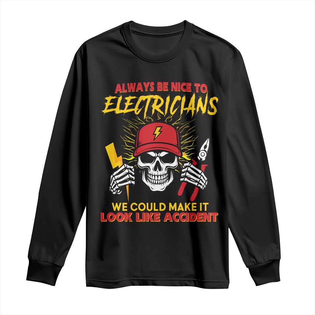 Funny Electrician Skull Long Sleeve Shirt Electrical Engineer Electricity Lineman TS14 Black Print Your Wear