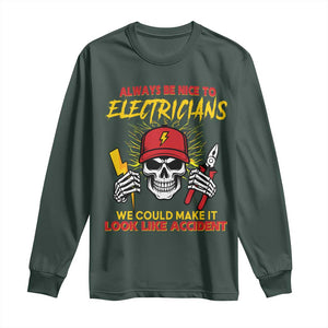 Funny Electrician Skull Long Sleeve Shirt Electrical Engineer Electricity Lineman TS14 Dark Forest Green Print Your Wear