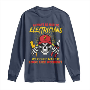Funny Electrician Skull Long Sleeve Shirt Electrical Engineer Electricity Lineman TS14 Navy Print Your Wear