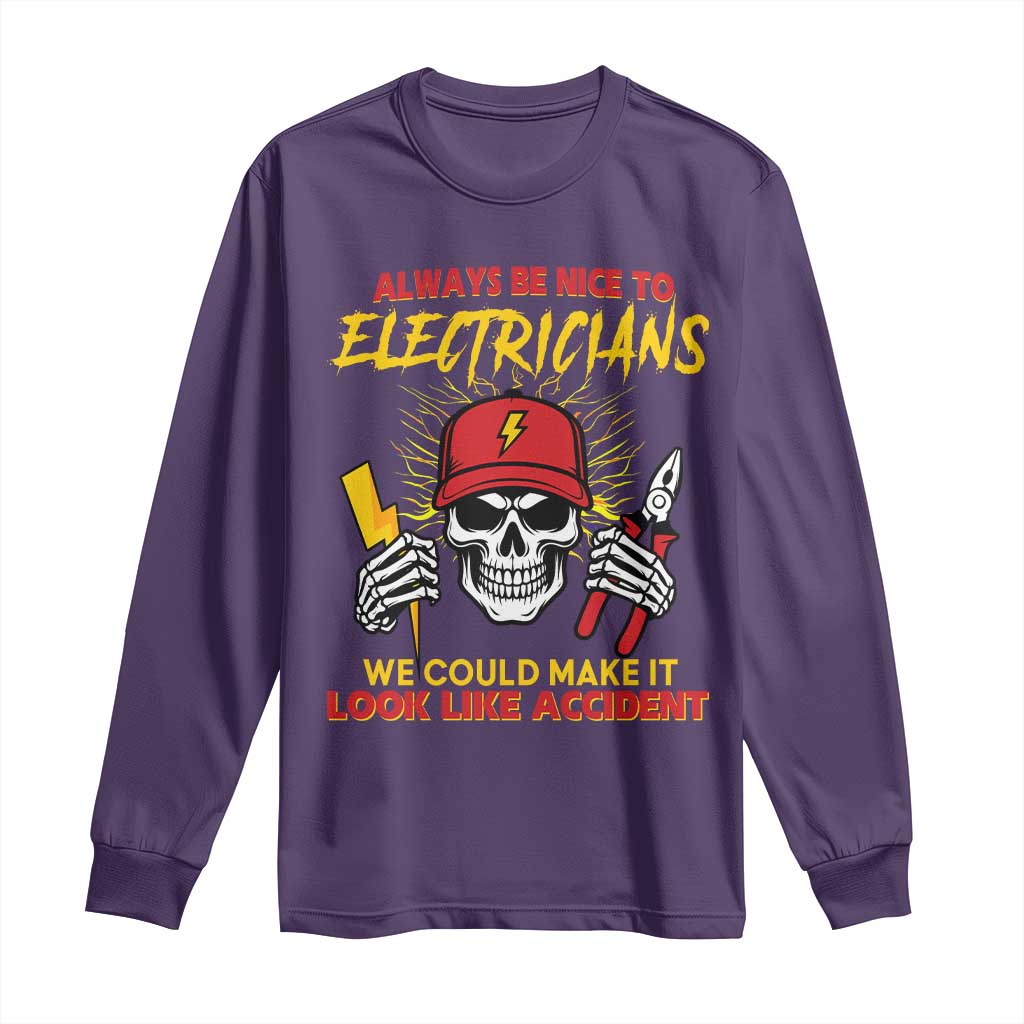Funny Electrician Skull Long Sleeve Shirt Electrical Engineer Electricity Lineman TS14 Purple Print Your Wear