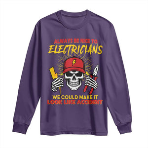 Funny Electrician Skull Long Sleeve Shirt Electrical Engineer Electricity Lineman TS14 Purple Print Your Wear