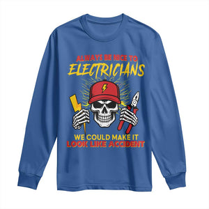 Funny Electrician Skull Long Sleeve Shirt Electrical Engineer Electricity Lineman TS14 Royal Blue Print Your Wear