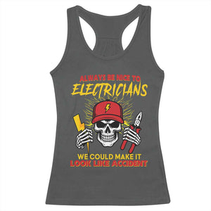Funny Electrician Skull Racerback Tank Top Electrical Engineer Electricity Lineman TS14 Dark Heather Print Your Wear