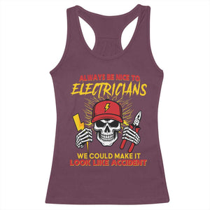 Funny Electrician Skull Racerback Tank Top Electrical Engineer Electricity Lineman TS14 Maroon Print Your Wear