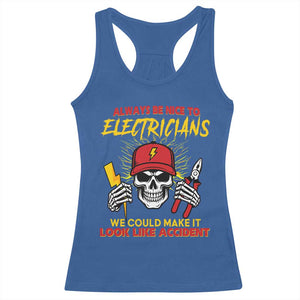 Funny Electrician Skull Racerback Tank Top Electrical Engineer Electricity Lineman TS14 Royal Blue Print Your Wear