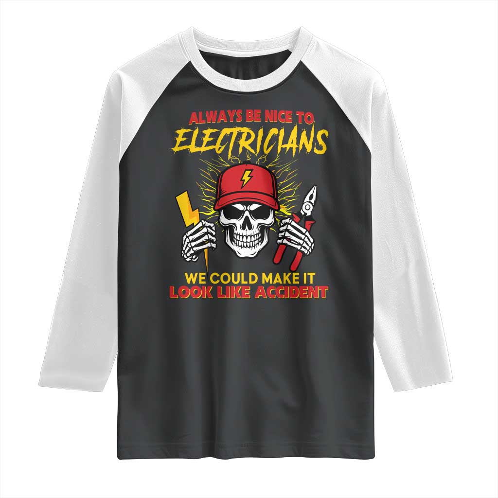 Funny Electrician Skull Raglan Shirt Electrical Engineer Electricity Lineman TS14 Black White Print Your Wear