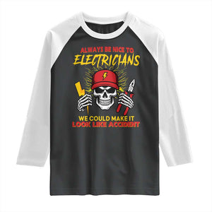 Funny Electrician Skull Raglan Shirt Electrical Engineer Electricity Lineman TS14 Black White Print Your Wear