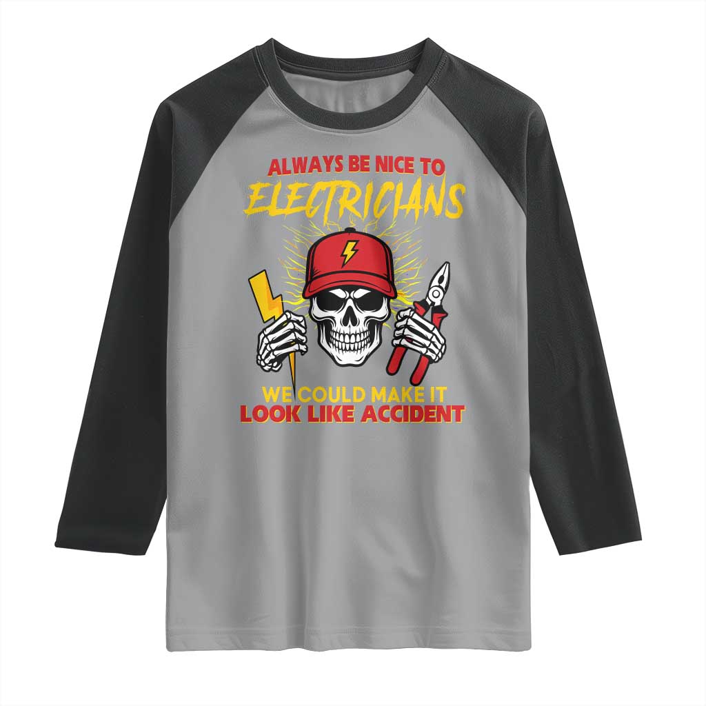 Funny Electrician Skull Raglan Shirt Electrical Engineer Electricity Lineman TS14 Sport Gray Black Print Your Wear